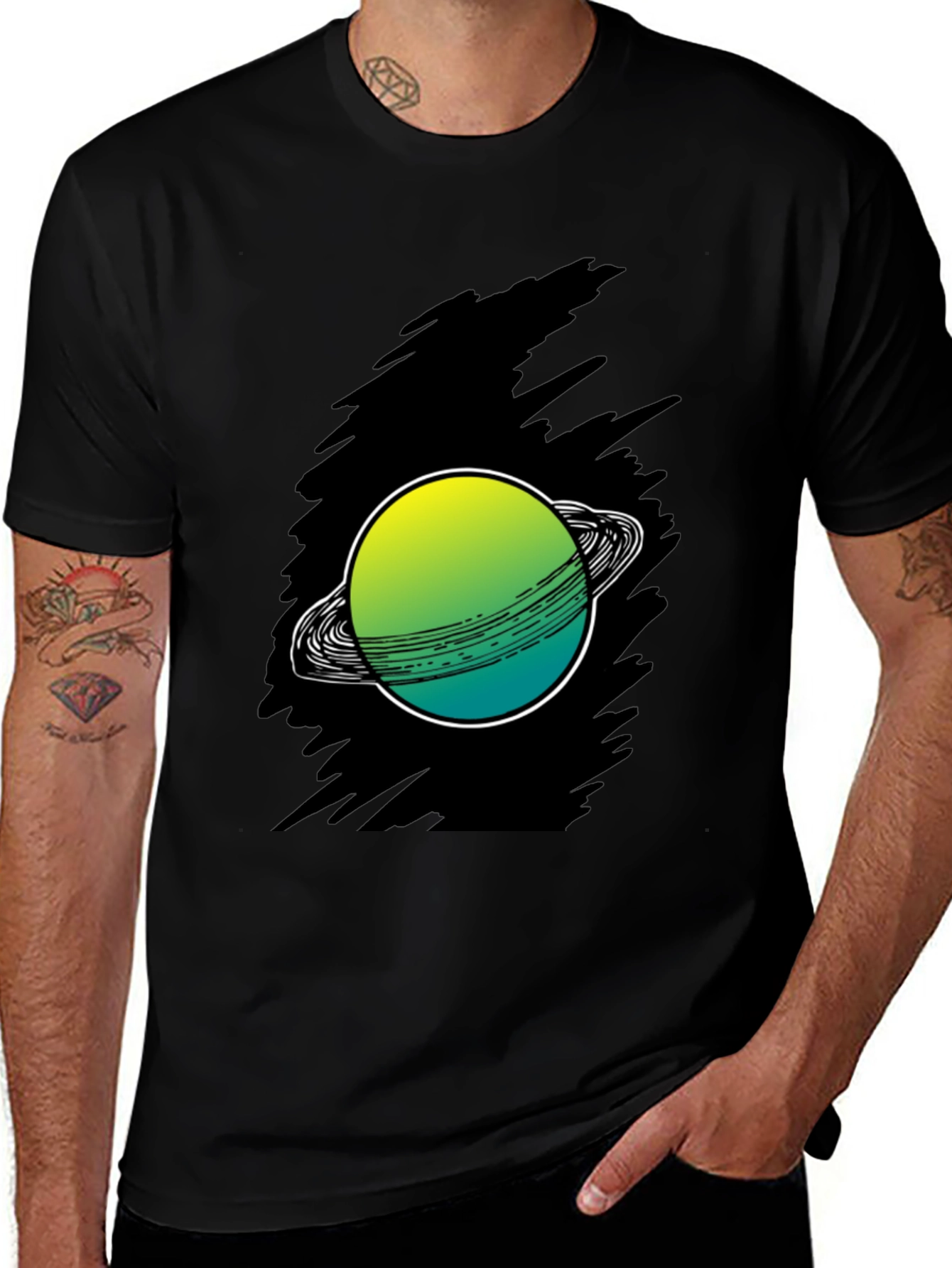 Saturn Graphic Print Black Tee