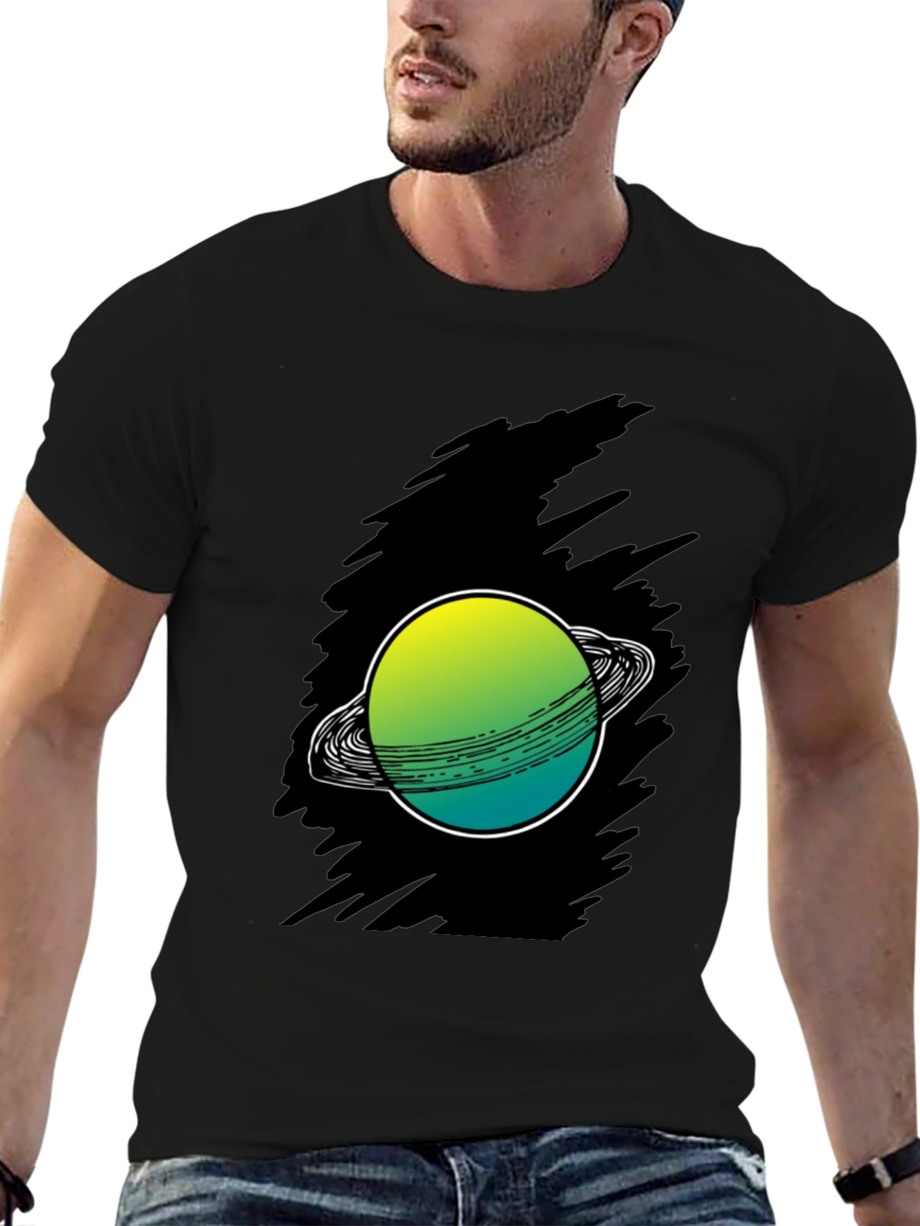 Saturn Graphic Print Black Tee