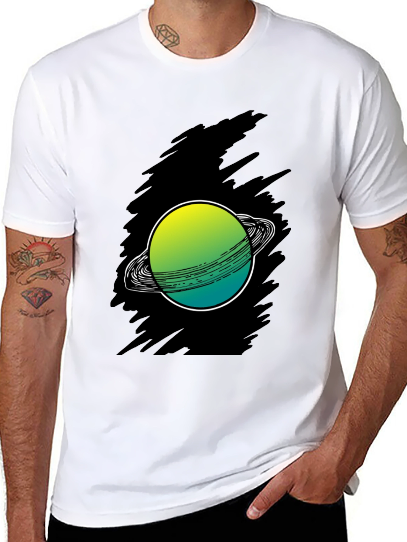 Saturn Graphic Print Black Tee