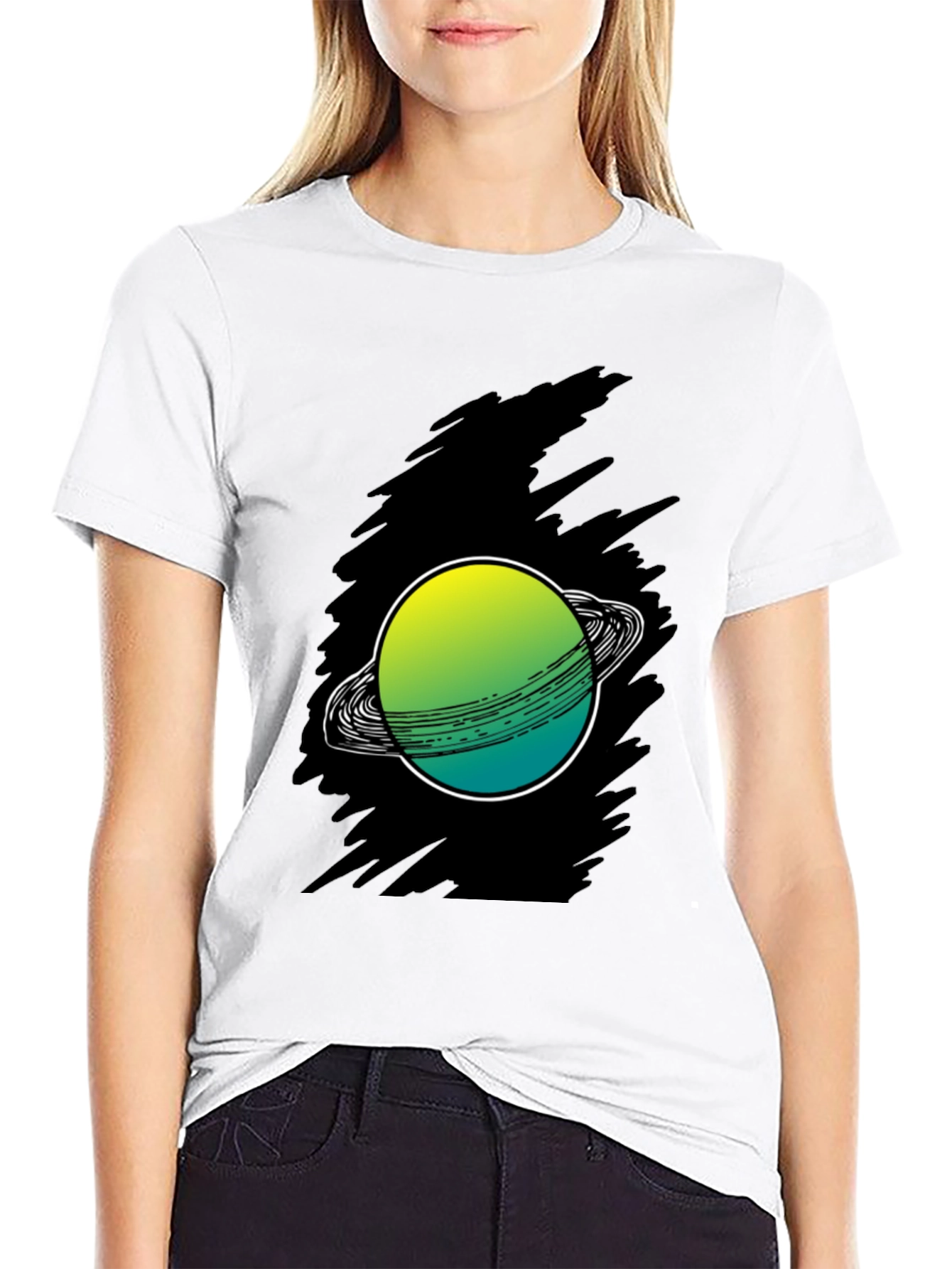 Saturn Graphic Print Black Tee