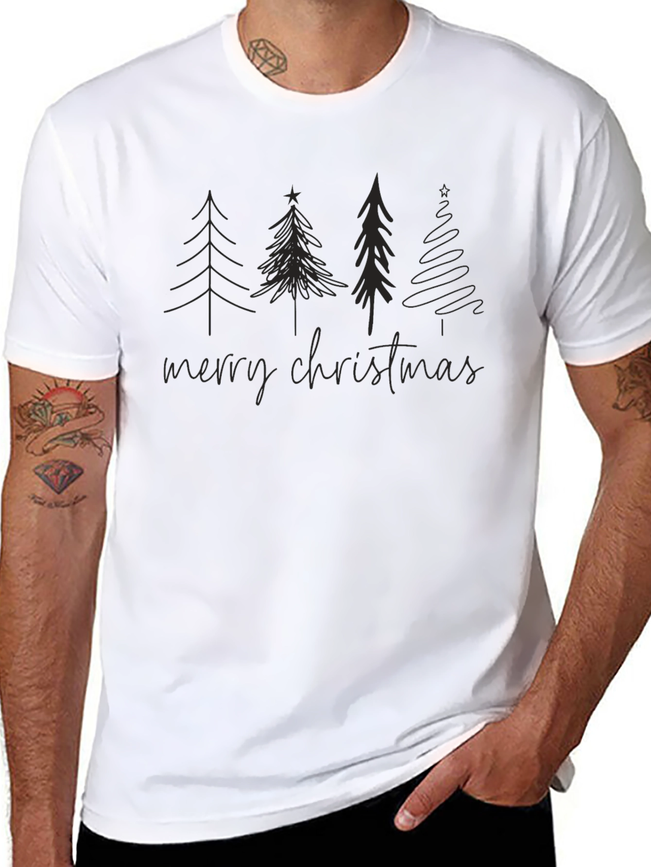 Merry Christmas Tree Graphic Tee - Holiday Apparel