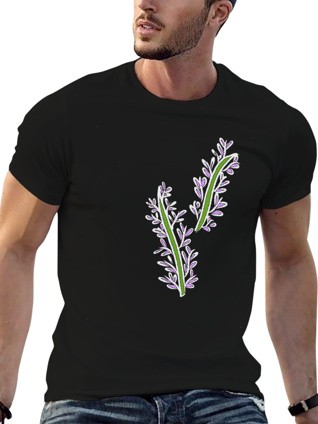 Floral Accent Black Tee