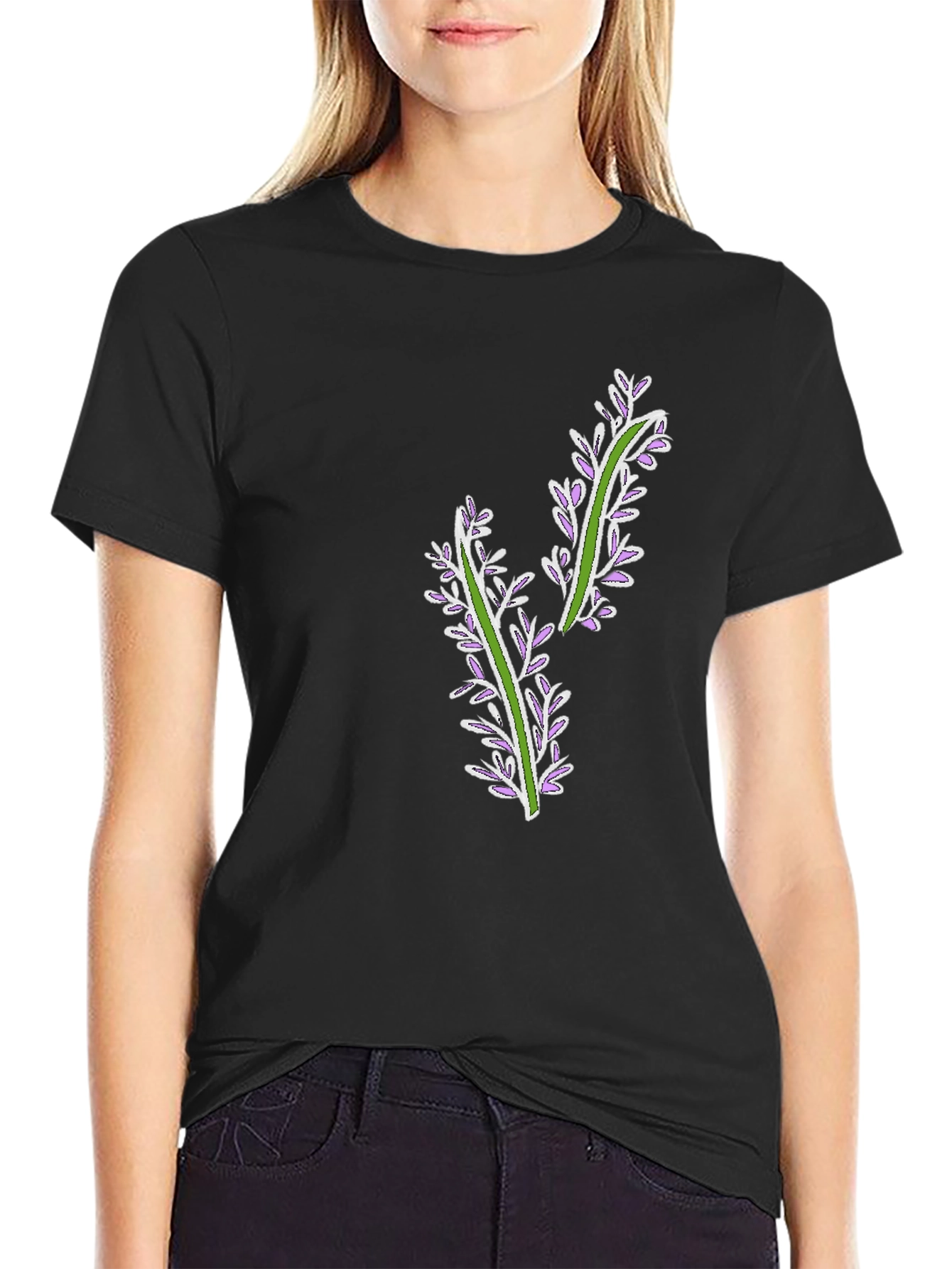 Floral Accent Black Tee