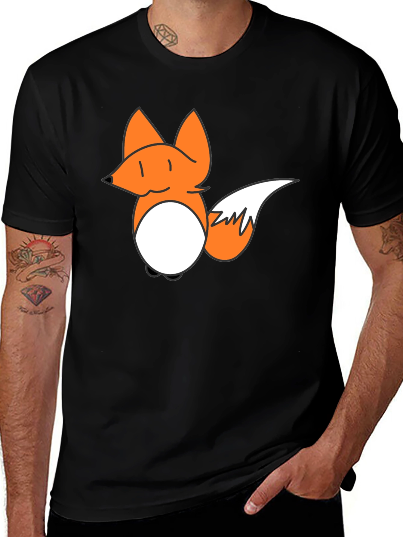 Fox Cartoon Graphic Black T-Shirt