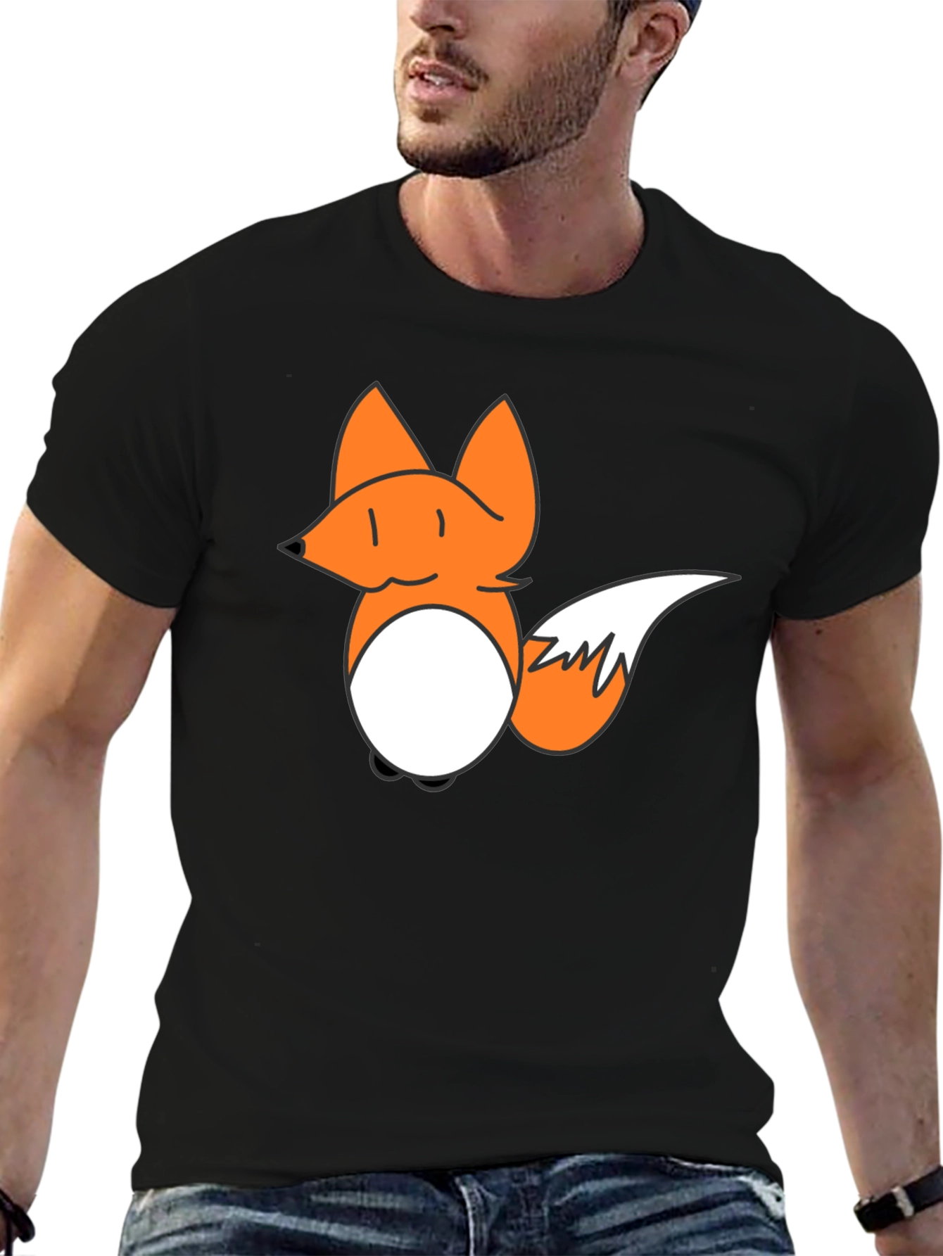 Fox Cartoon Graphic Black T-Shirt