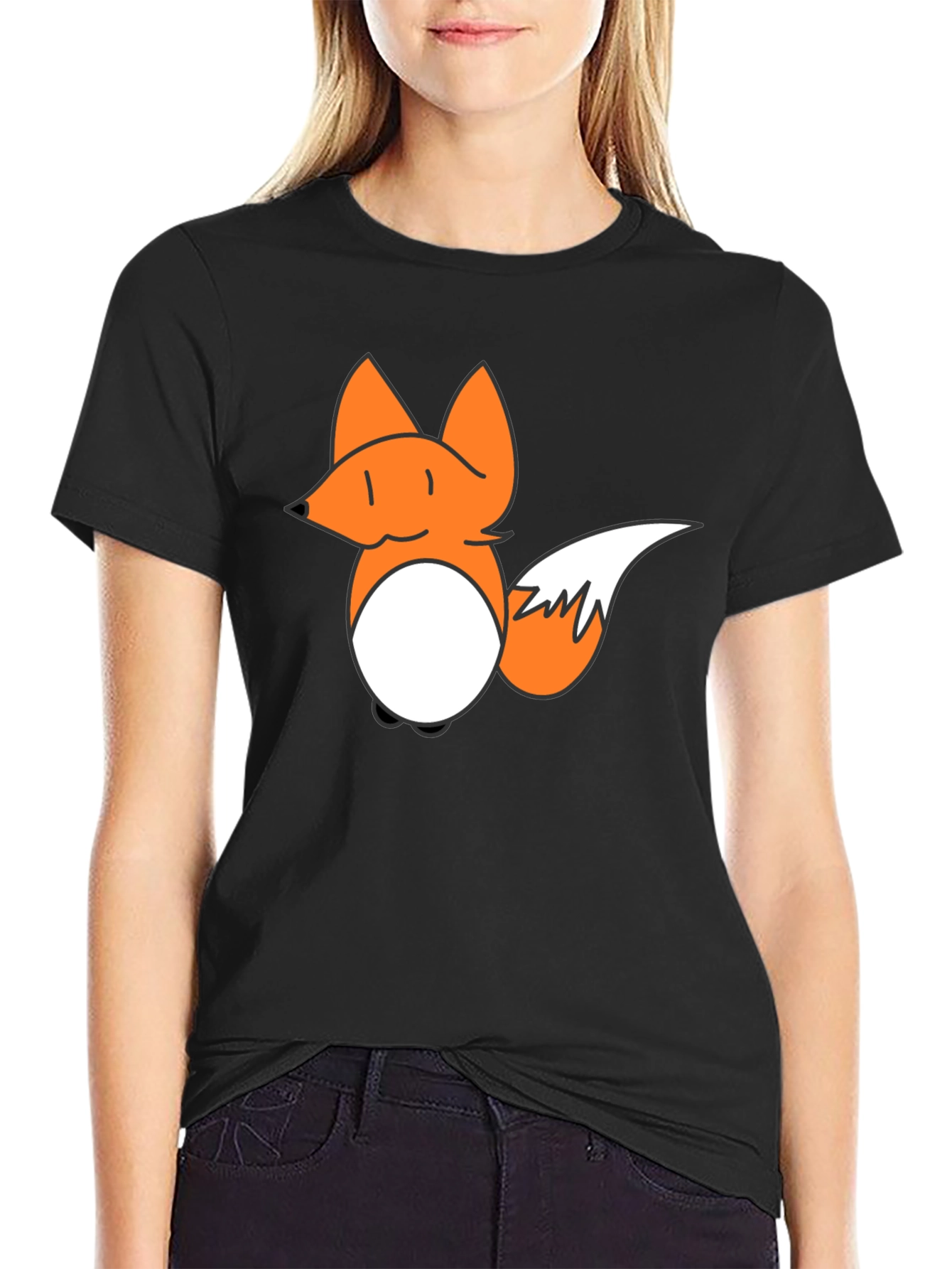 Fox Cartoon Graphic Black T-Shirt