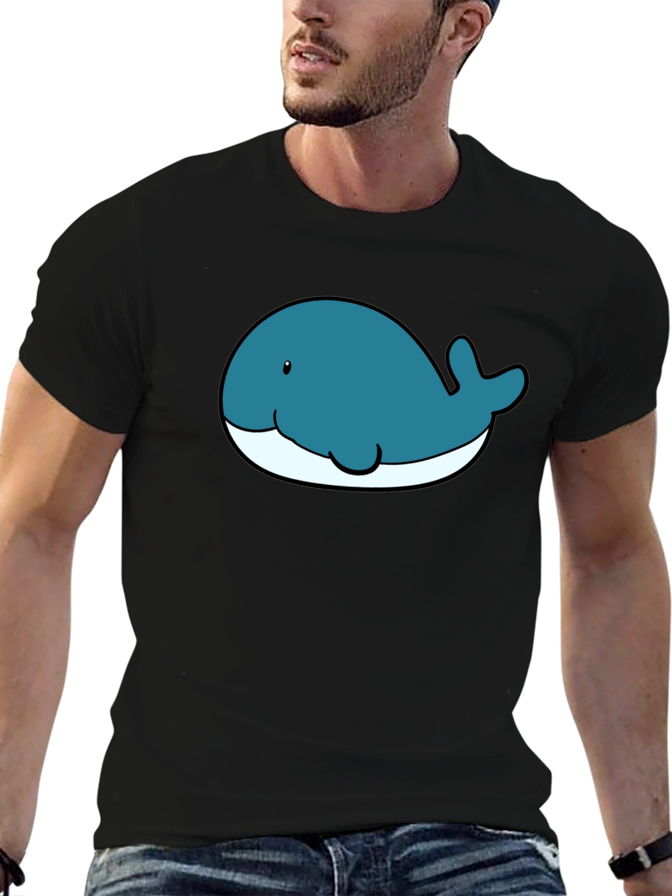 Cute Whale Graphic T-Shirt - Black Cotton Tee