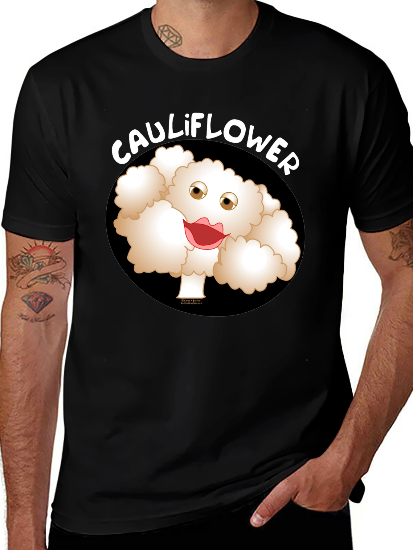 Funny Cartoon Cauliflower Graphic T-Shirt