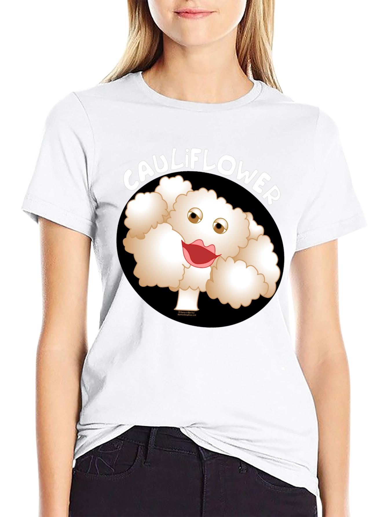 Funny Cartoon Cauliflower Graphic T-Shirt