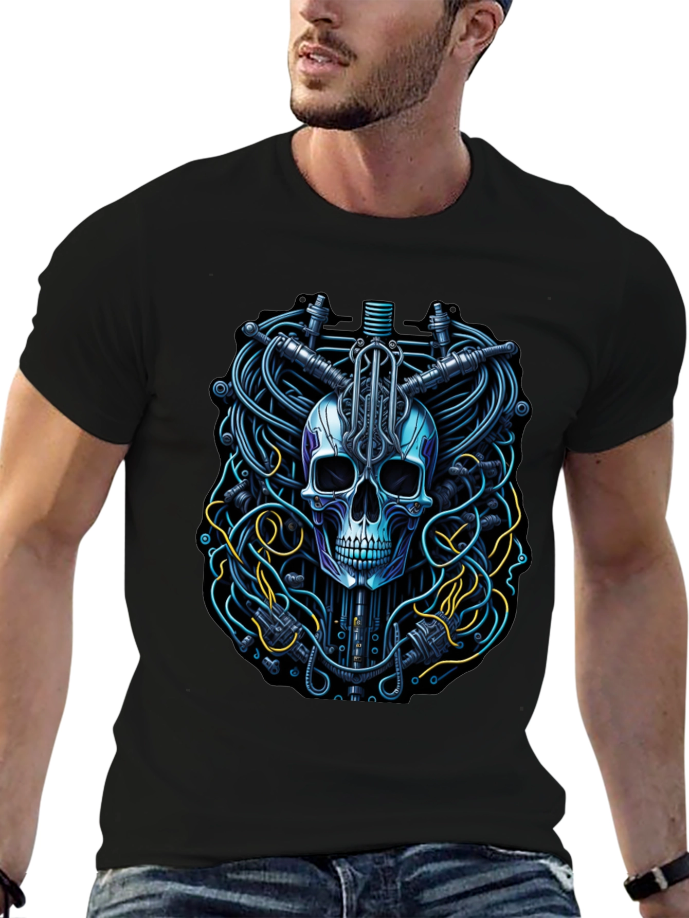 Cyber Skull Tee - Robotic Skeleton T-Shirt