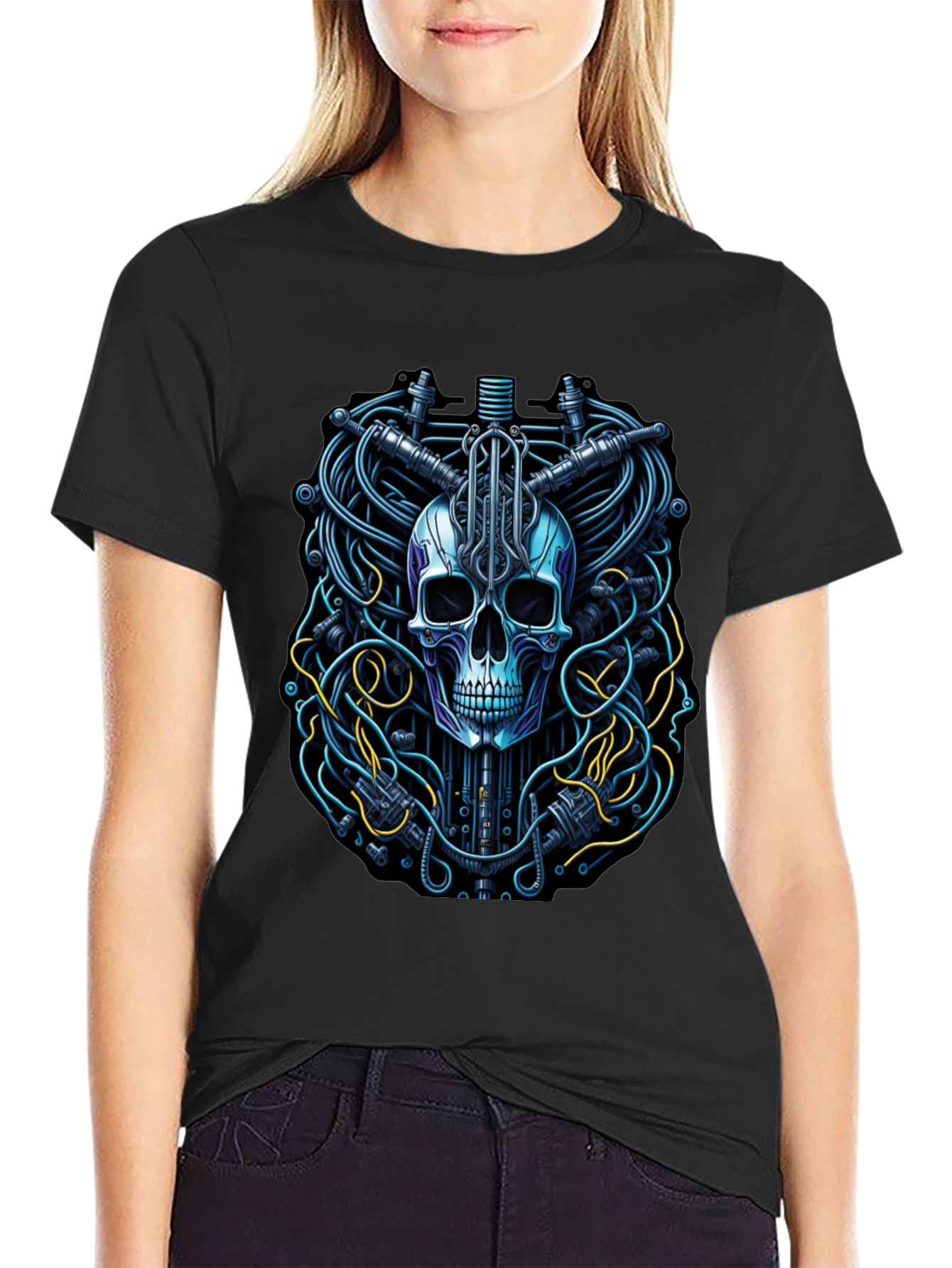 Cyber Skull Tee - Robotic Skeleton T-Shirt