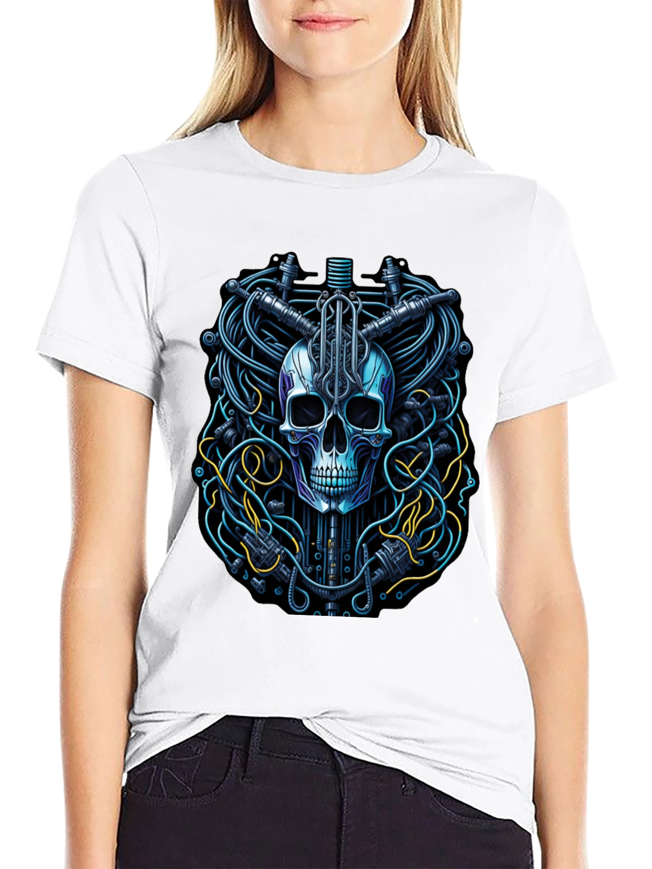 Cyber Skull Tee - Robotic Skeleton T-Shirt