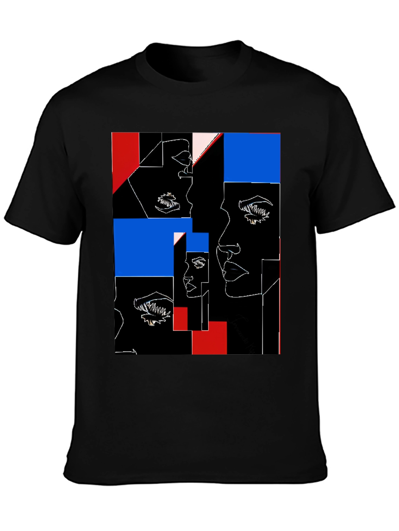 Abstract Faces Graphic Black T-Shirt