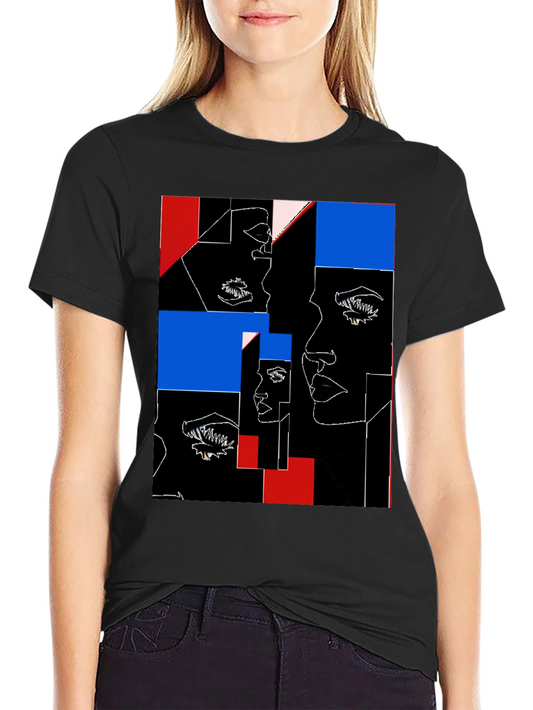 Abstract Faces Graphic Black T-Shirt