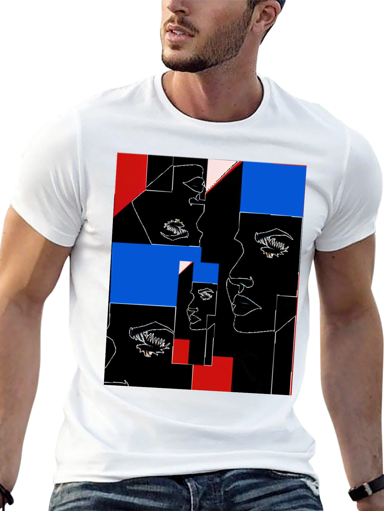 Abstract Faces Graphic Black T-Shirt
