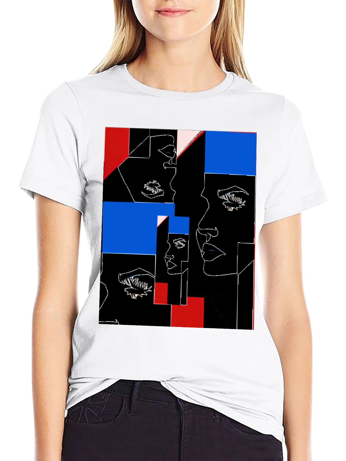 Abstract Faces Graphic Black T-Shirt