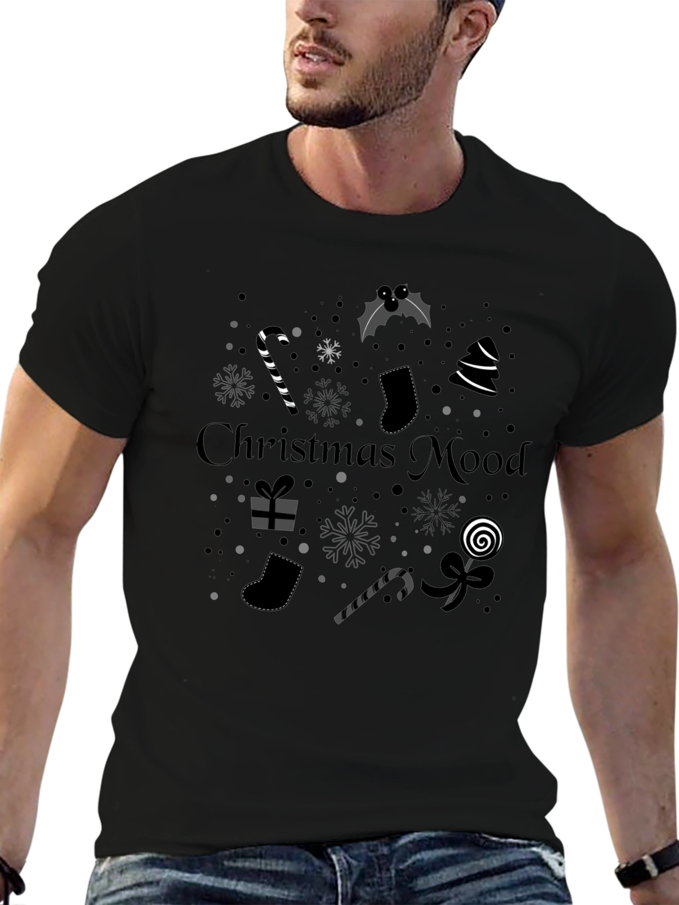 Christmas Mood Black Graphic T-Shirt