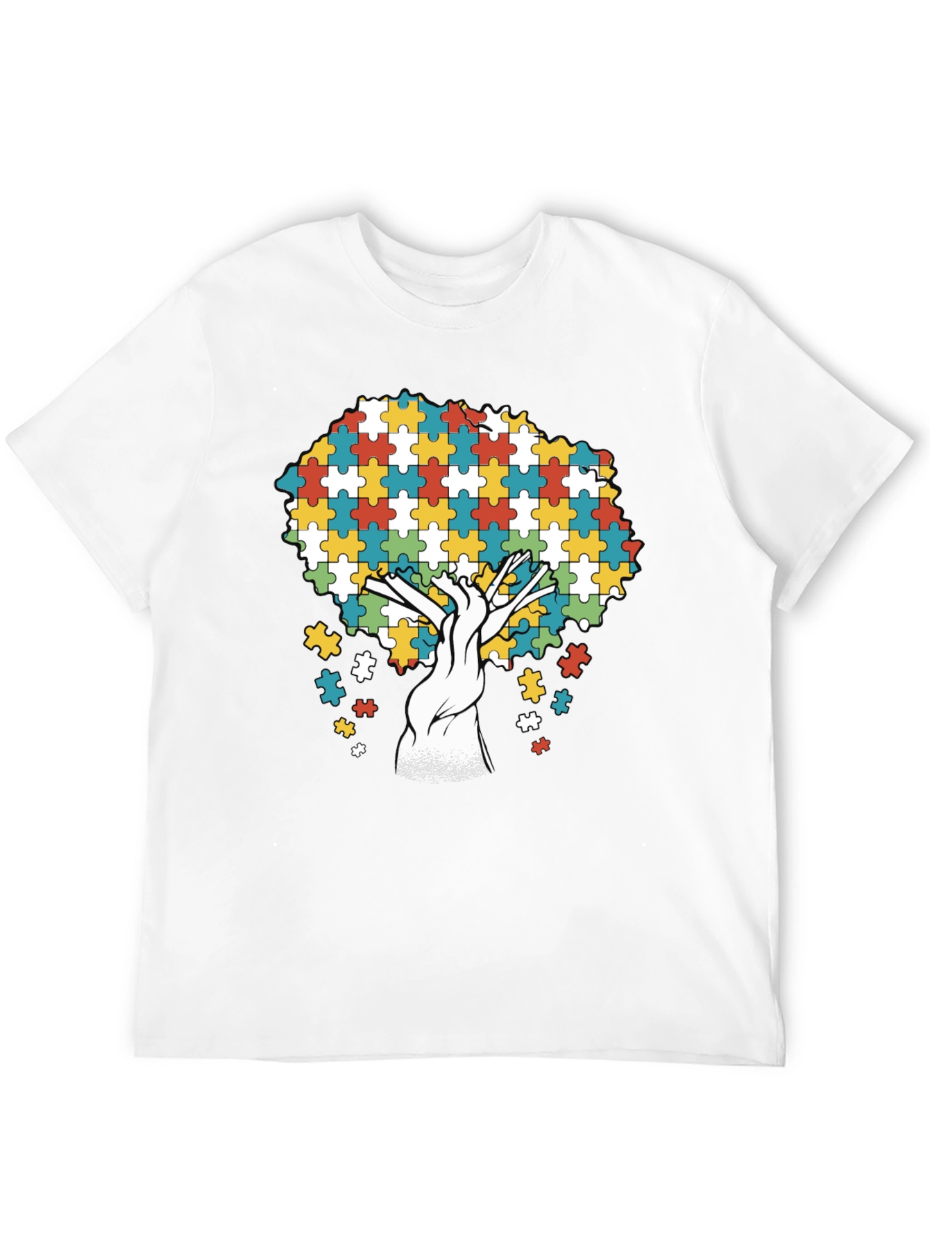 Autism Awareness Puzzle Piece Tree Black T-Shirt