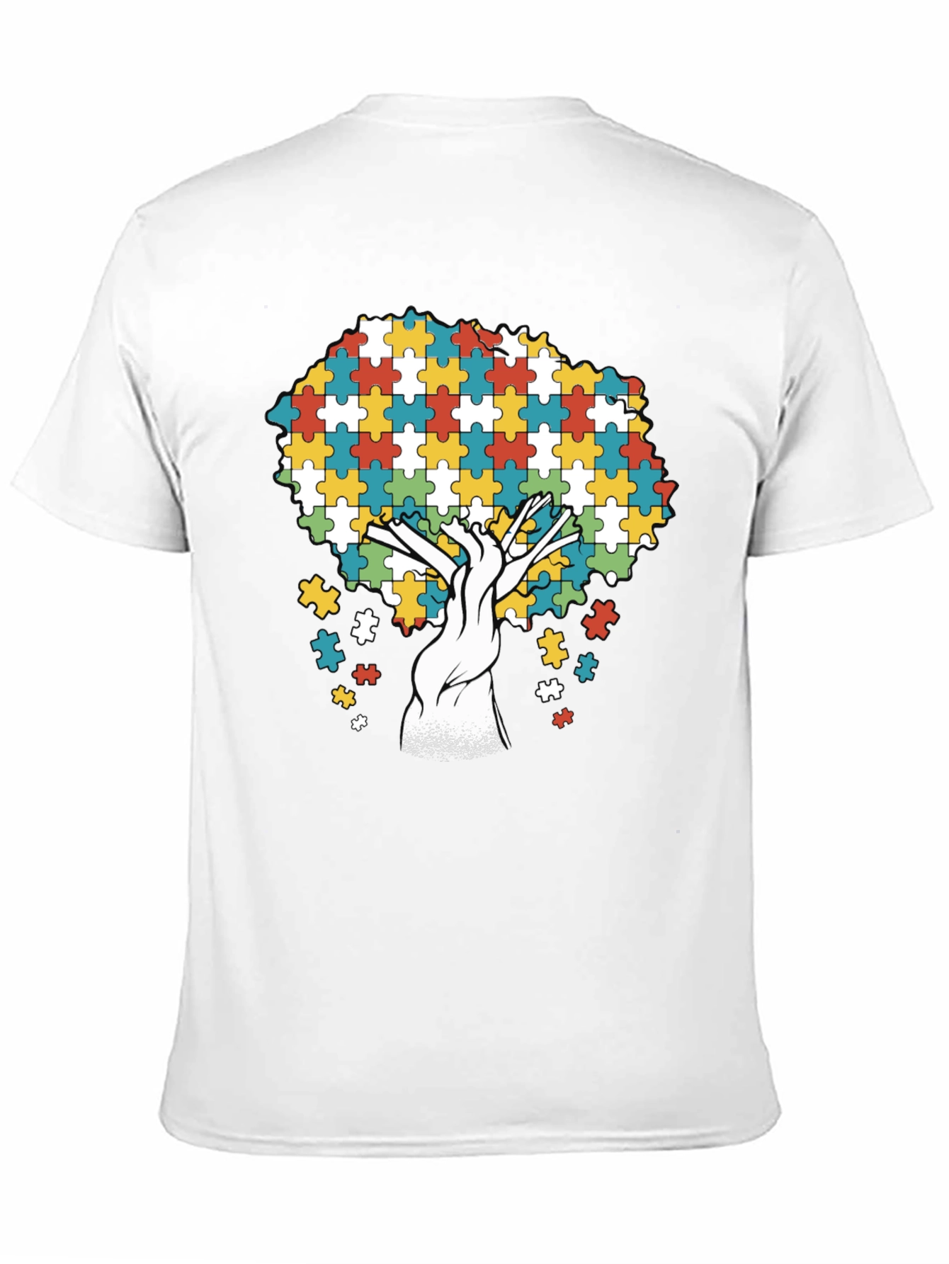 Autism Awareness Puzzle Piece Tree Black T-Shirt