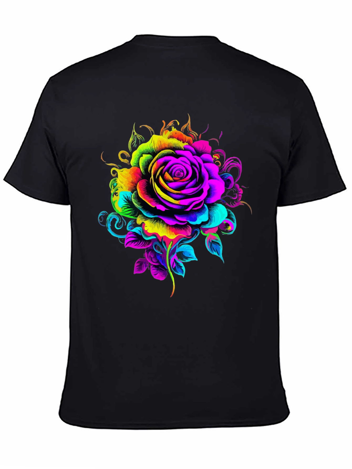 Vibrant Rose Graphic T-Shirt - Black