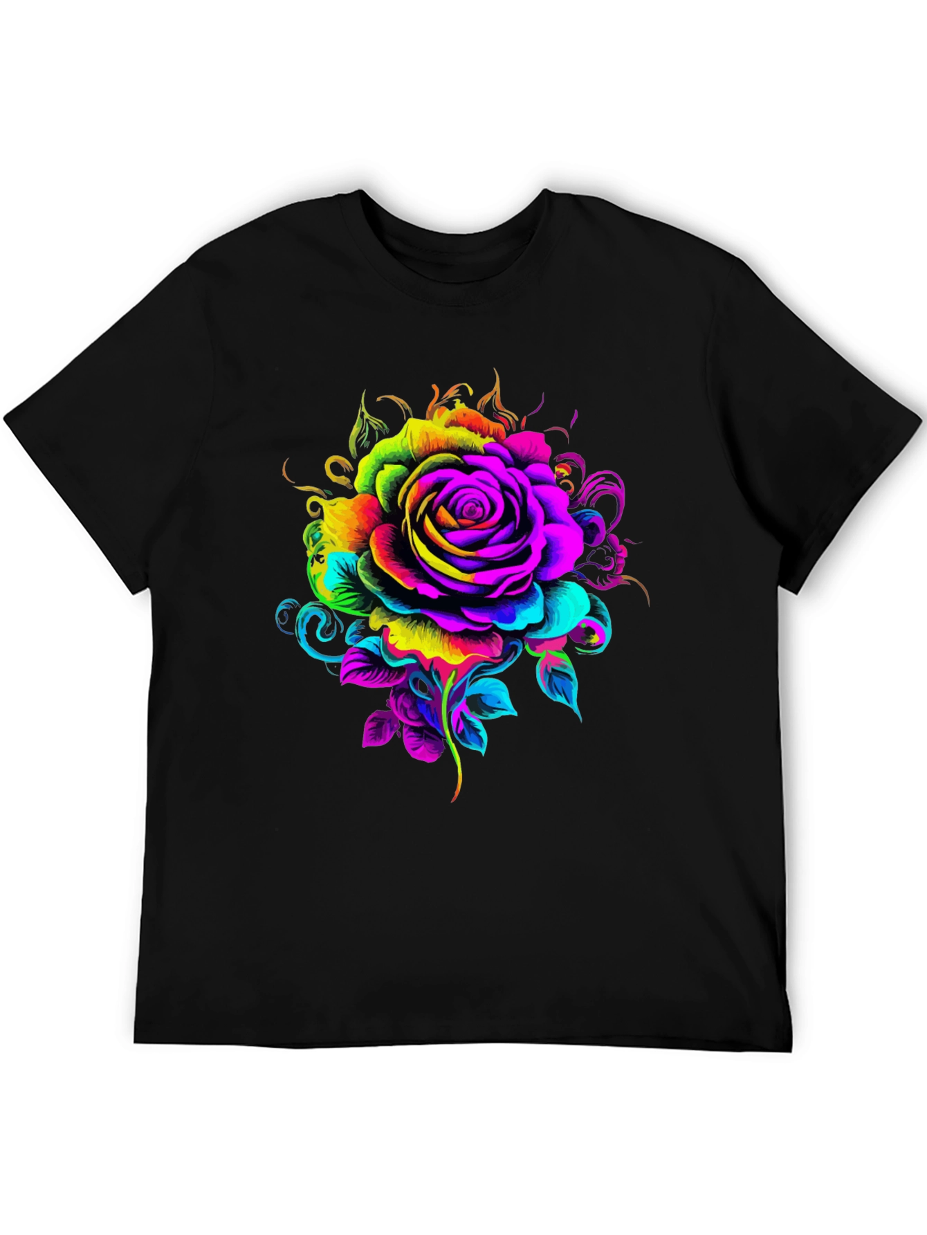 Vibrant Rose Graphic T-Shirt - Black