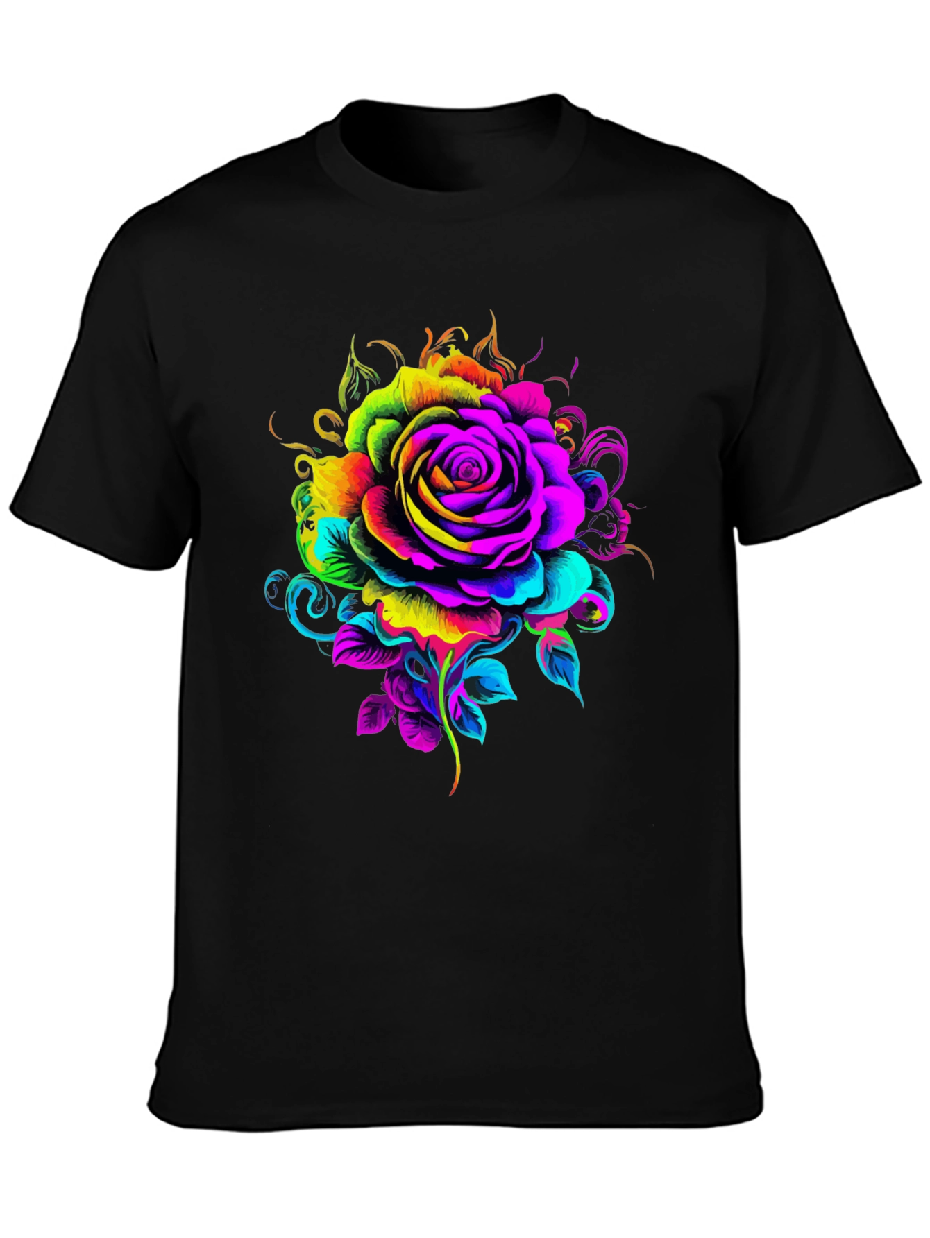 Vibrant Rose Graphic T-Shirt - Black