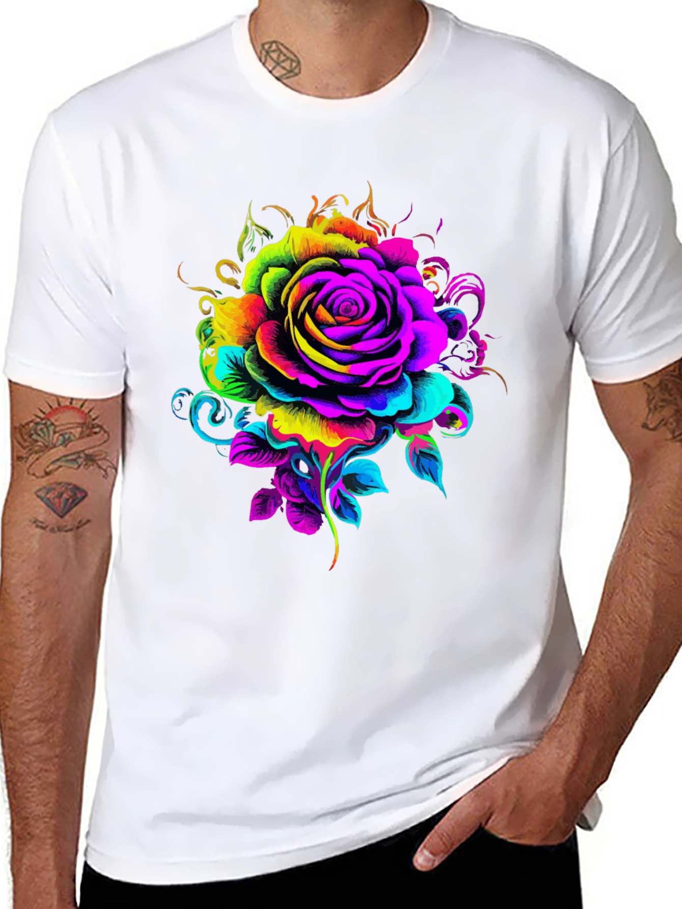Vibrant Rose Graphic T-Shirt - Black