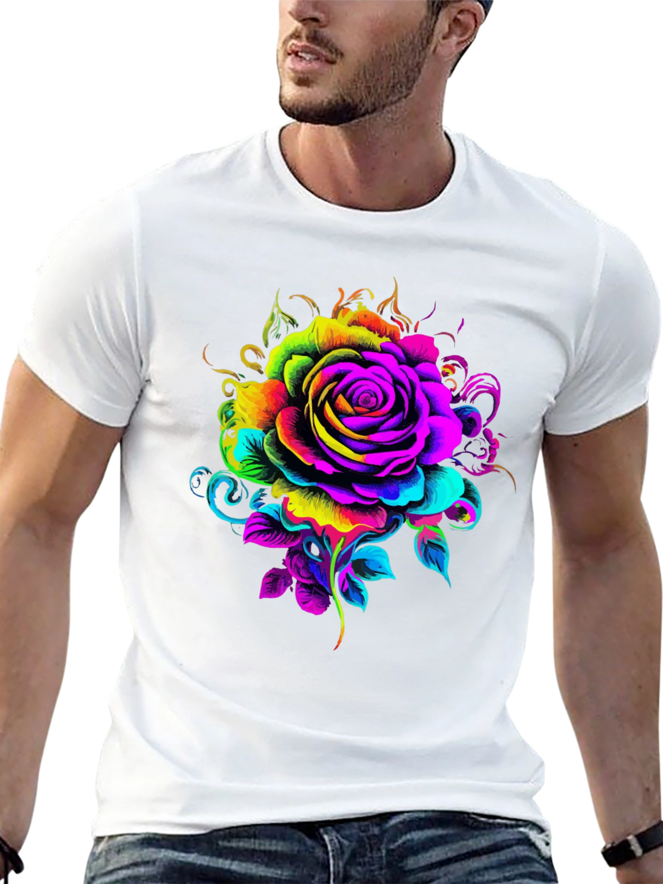 Vibrant Rose Graphic T-Shirt - Black
