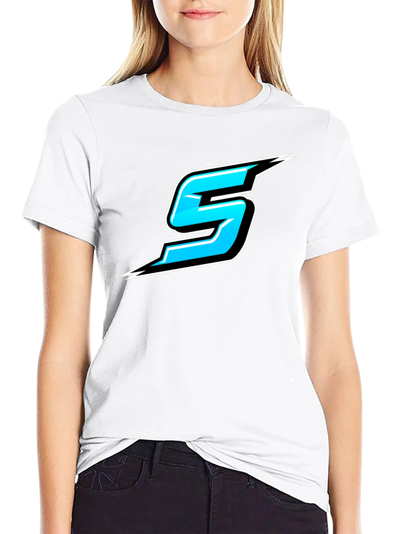 Bold Black T-Shirt with Sporty Blue Number 5