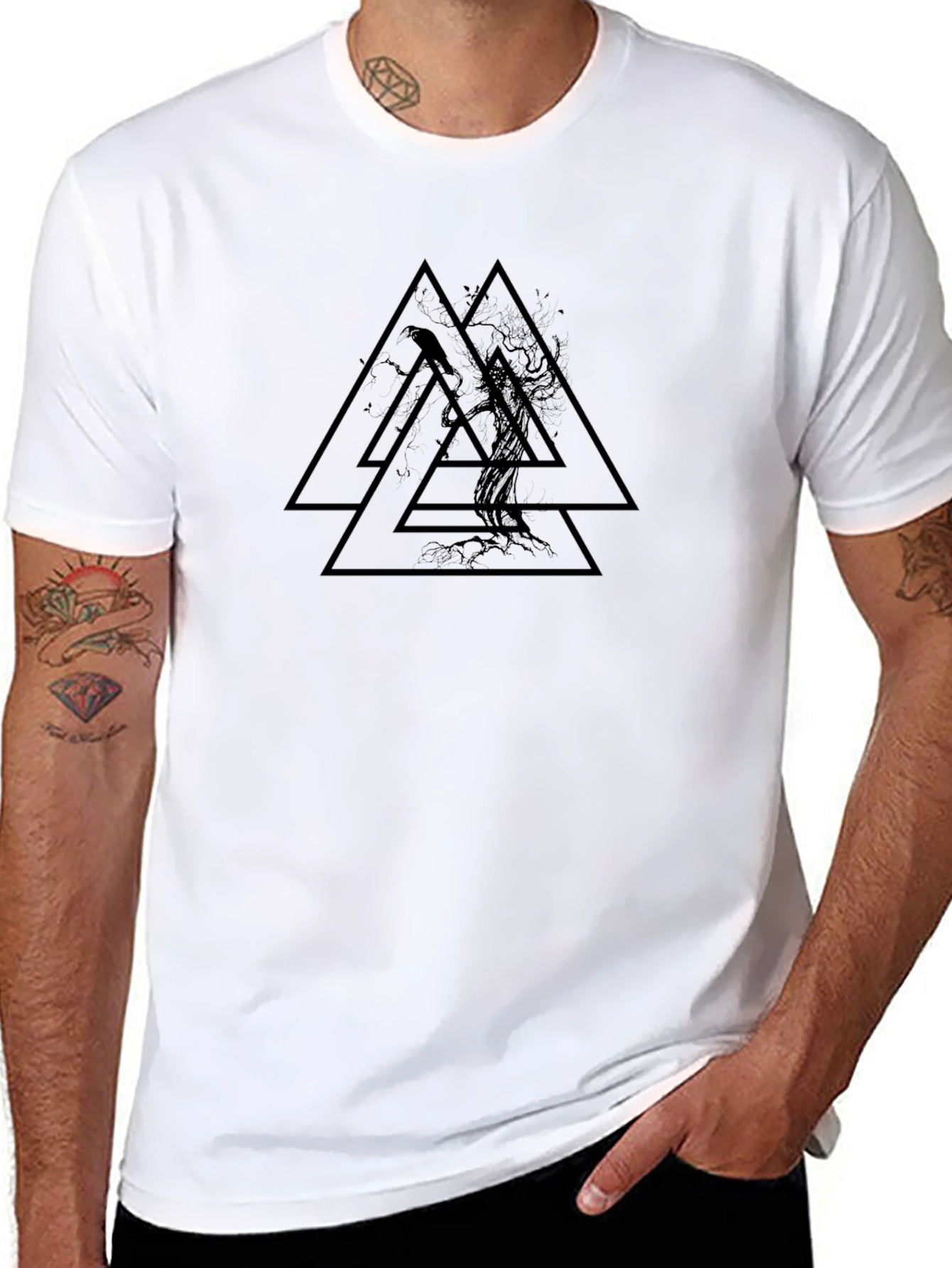 Valknut Raven Tree Black T-Shirt