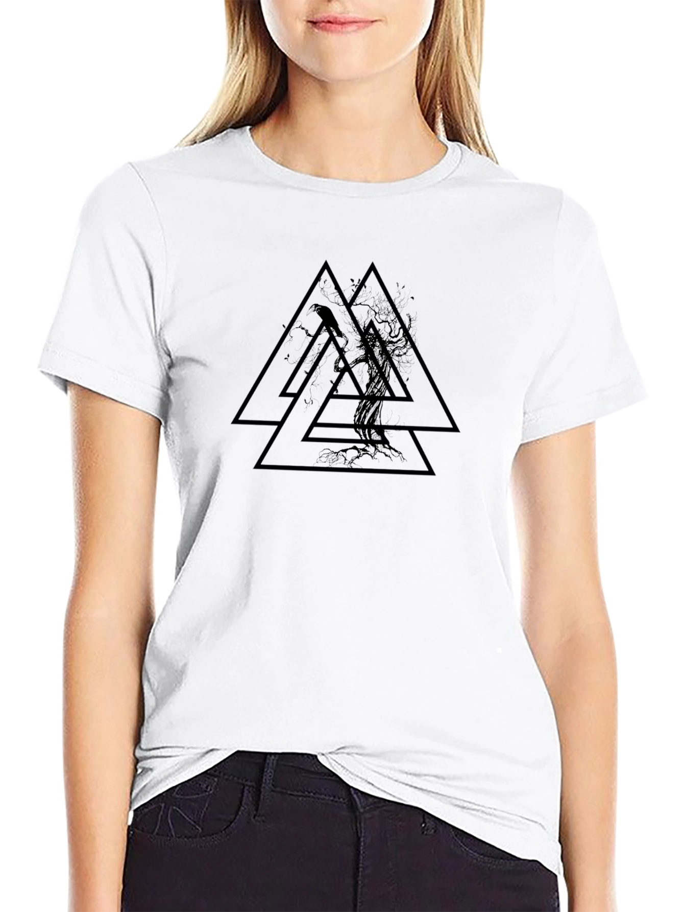 Valknut Raven Tree Black T-Shirt