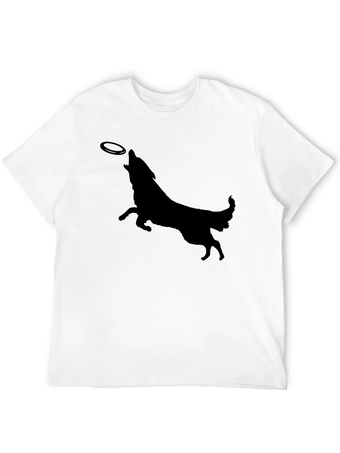Dog Silhouette Catching Frisbee Mens Graphic Tee