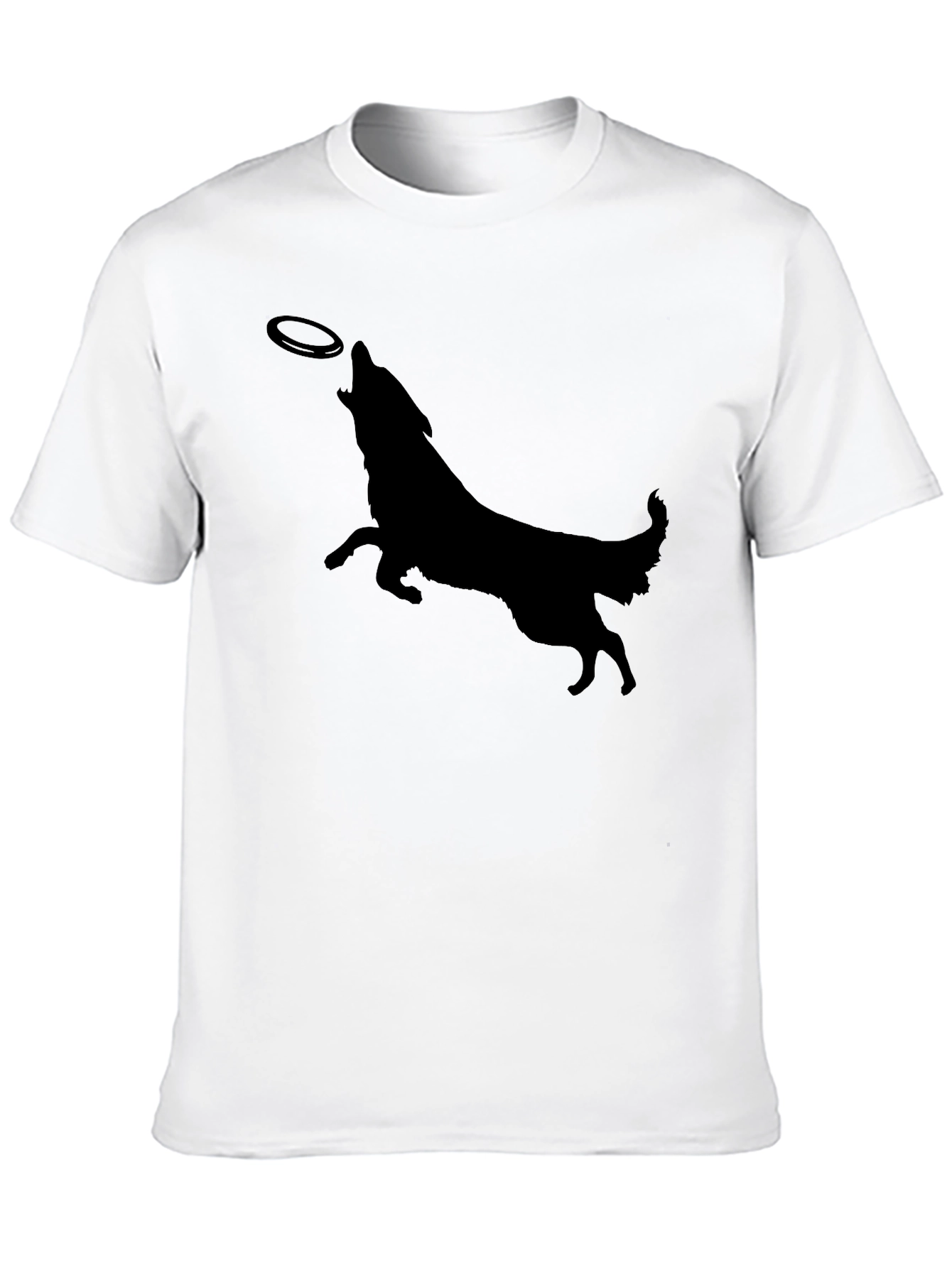 Dog Silhouette Catching Frisbee Mens Graphic Tee