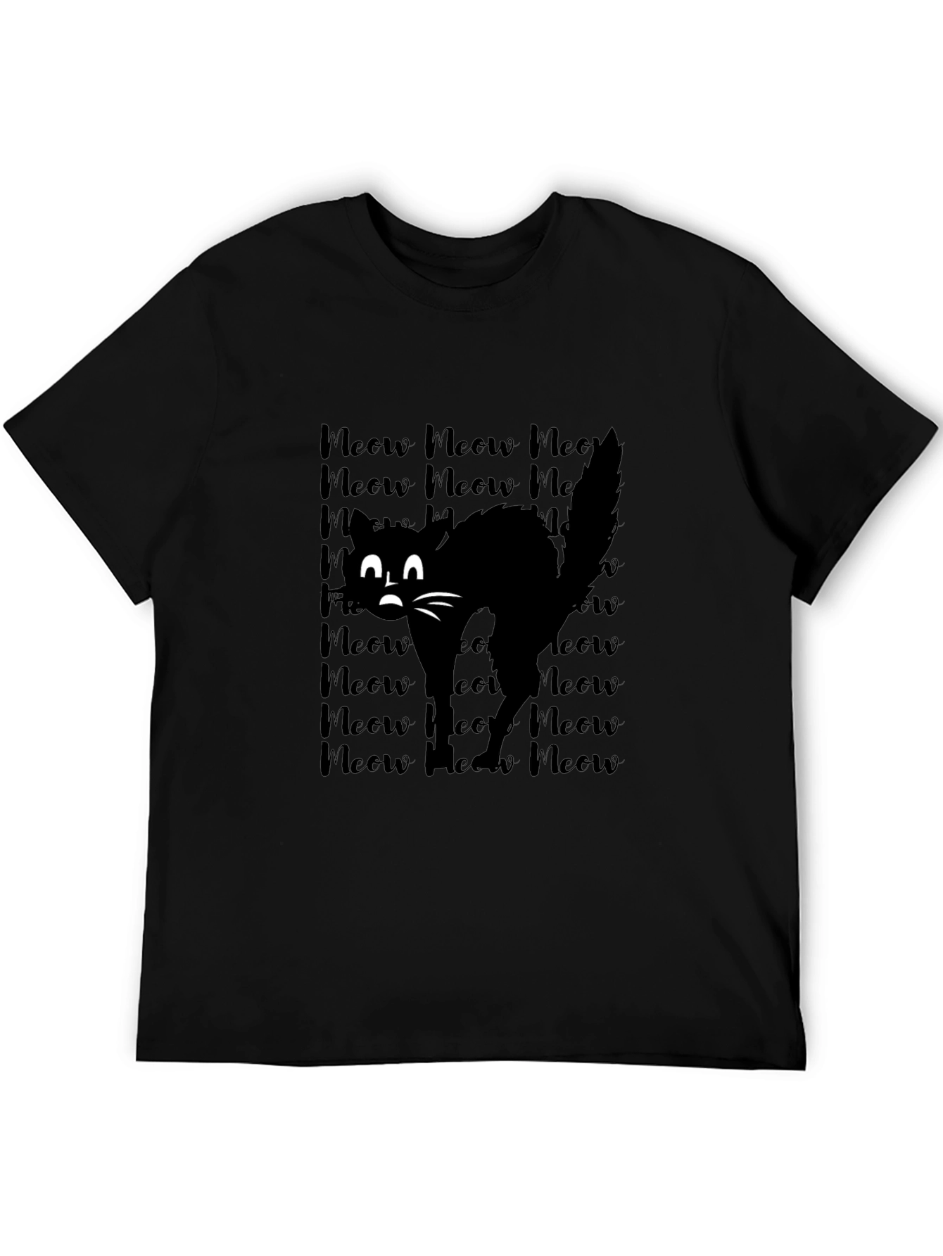 Meow Black Cat Graphic Tee Shirt
