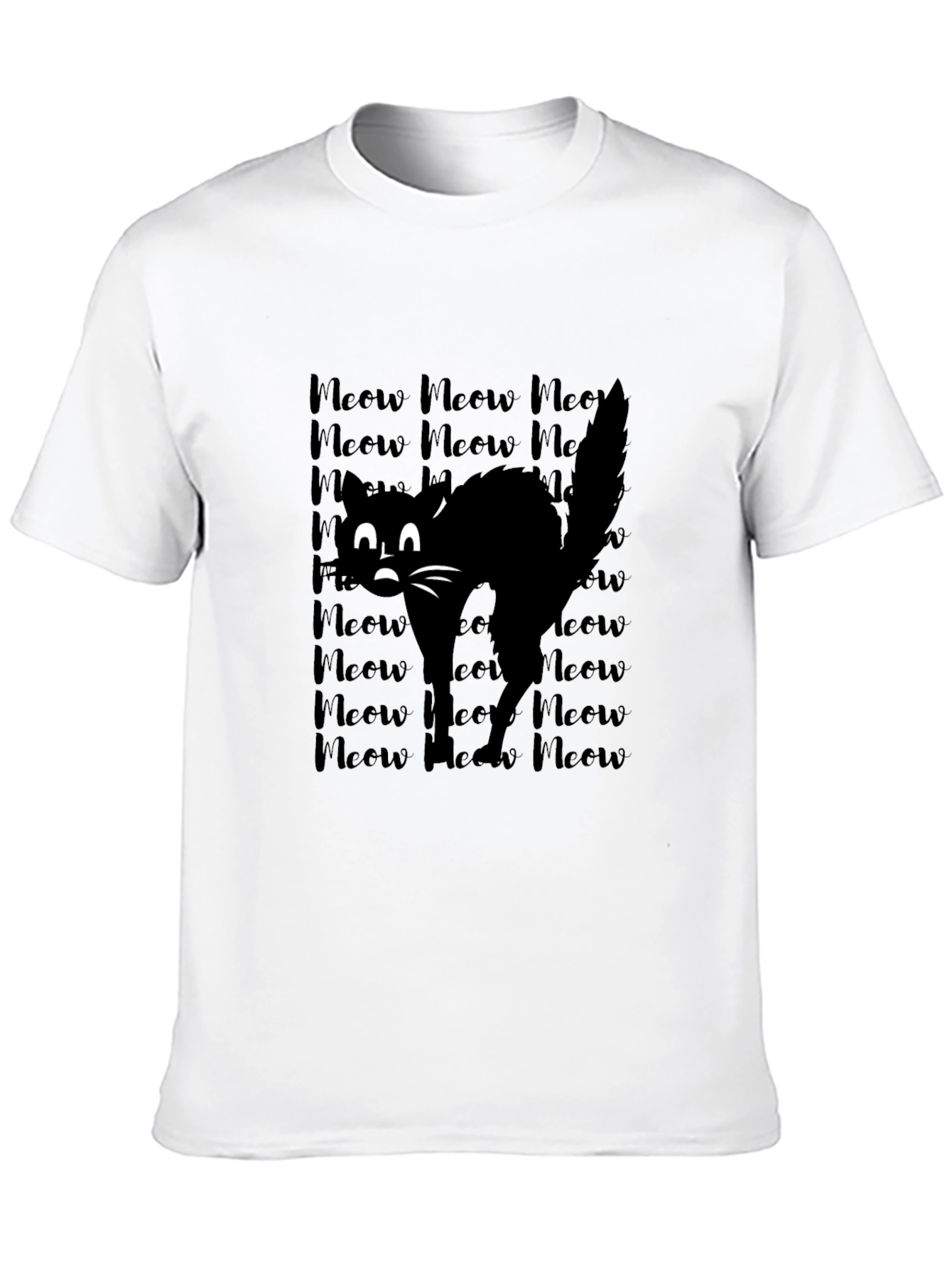 Meow Black Cat Graphic Tee Shirt