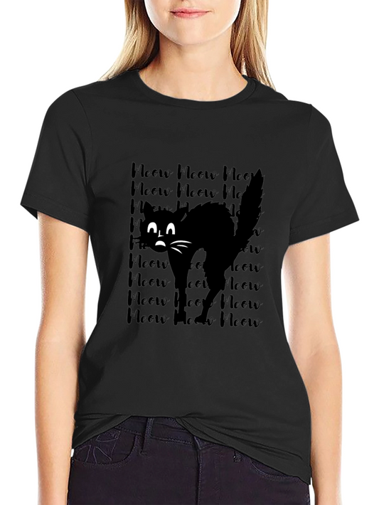 Meow Black Cat Graphic Tee Shirt