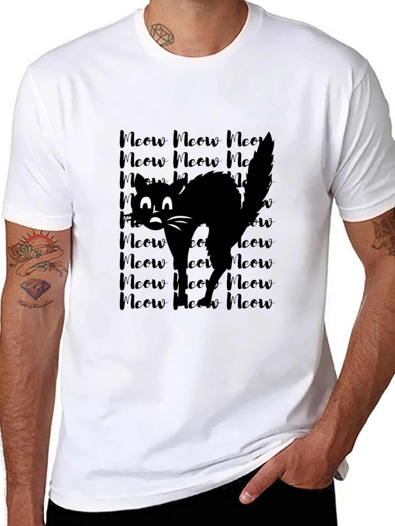 Meow Black Cat Graphic Tee Shirt