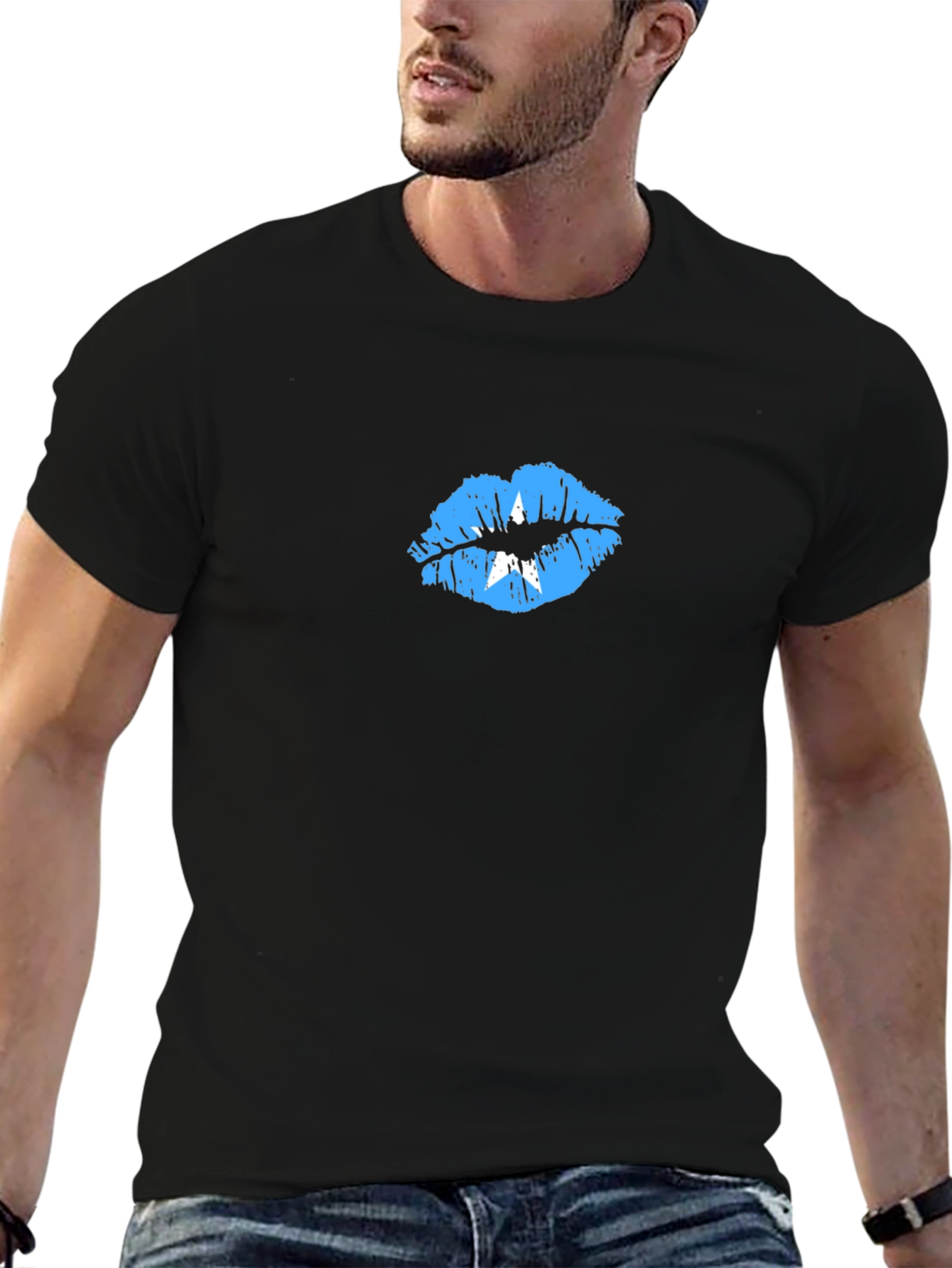 Somalia Flag Lips Graphic Tee - Black T-Shirt