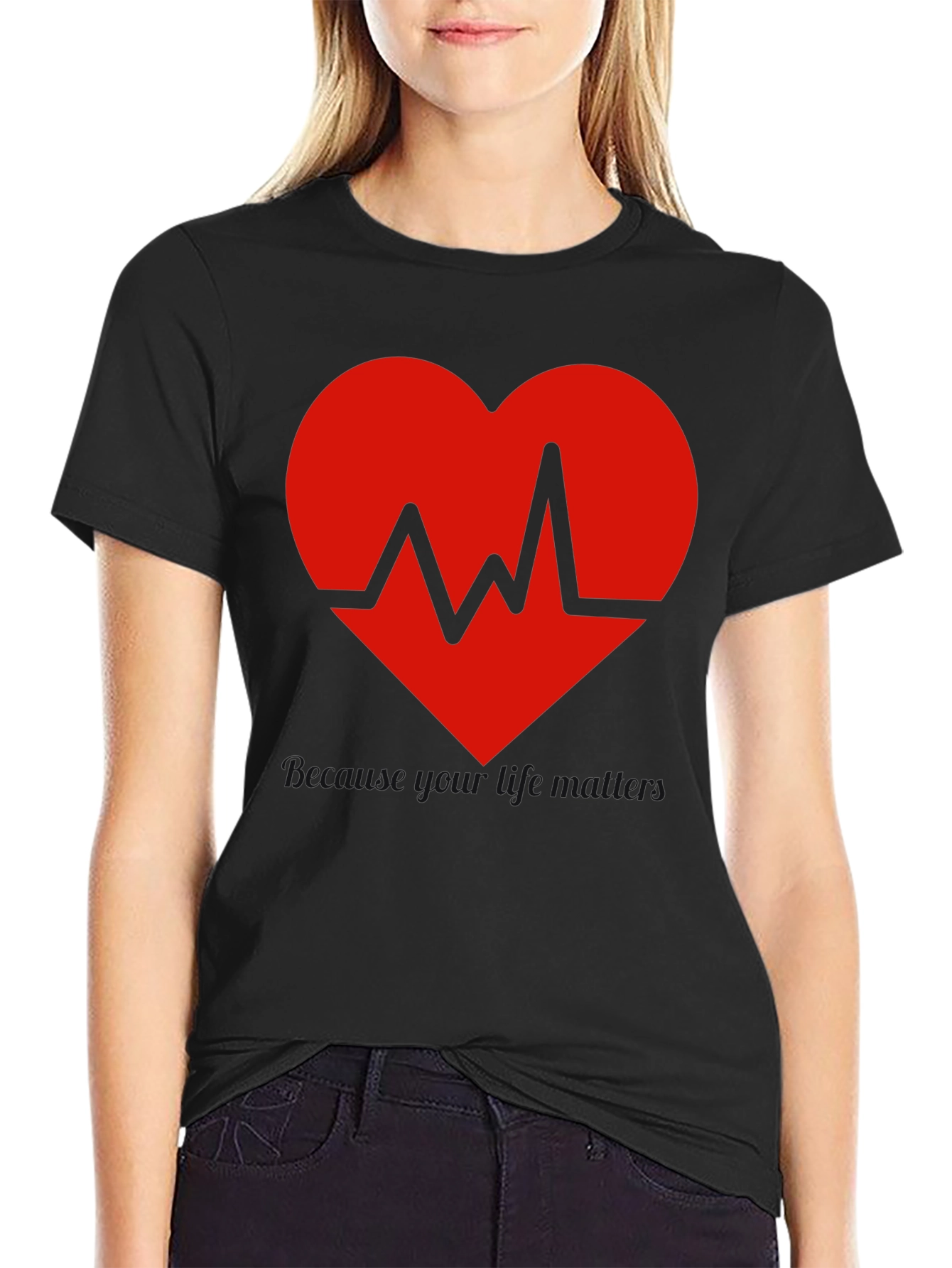 Heartbeat Graphic Tee - Black Cotton Blend