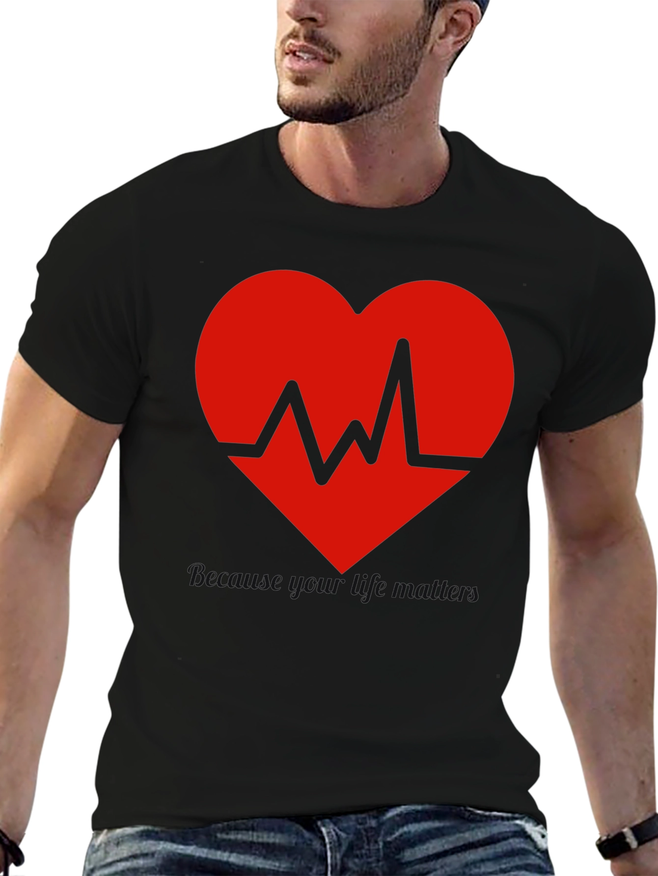 Heartbeat Graphic Tee - Black Cotton Blend