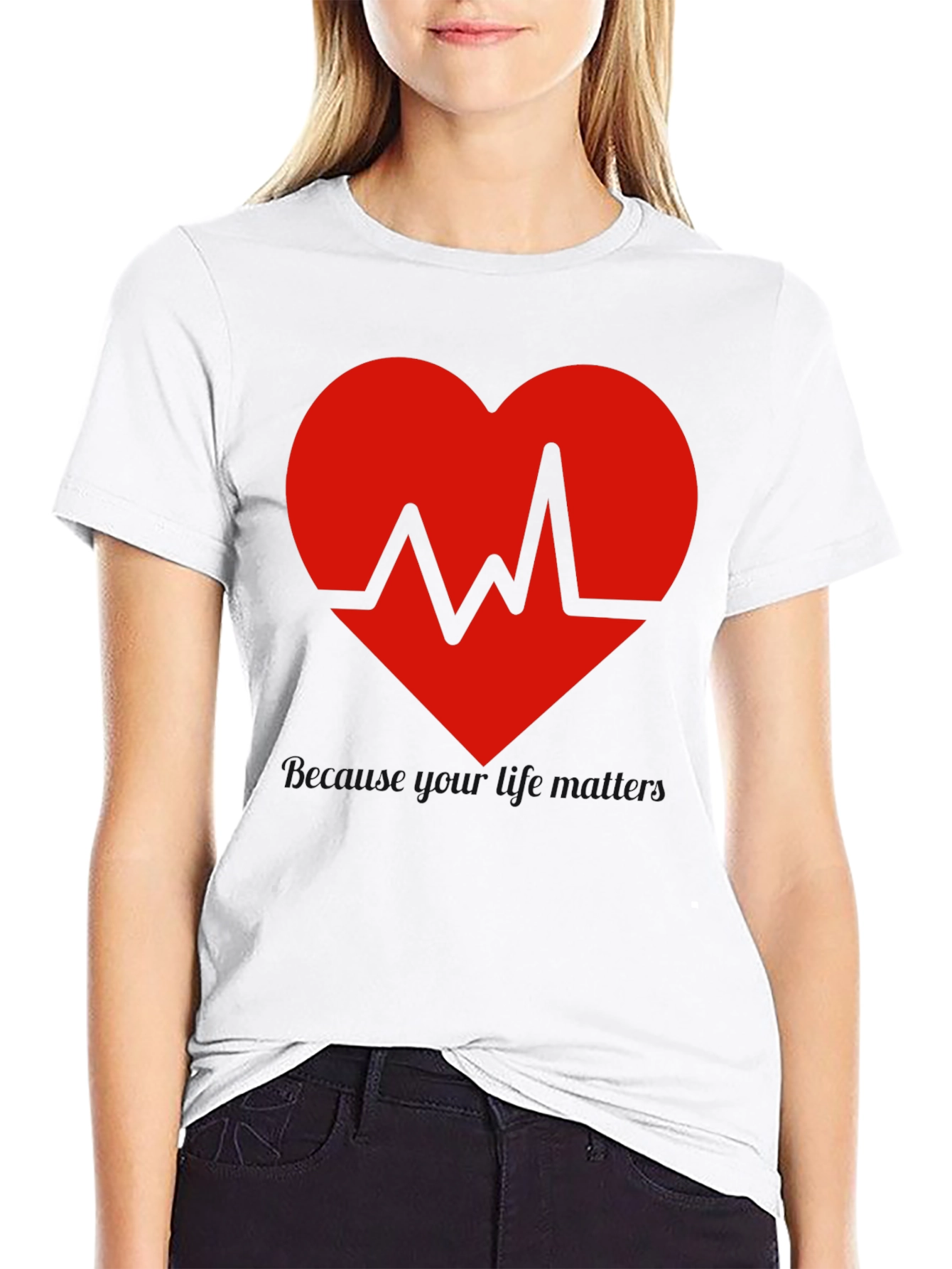 Heartbeat Graphic Tee - Black Cotton Blend