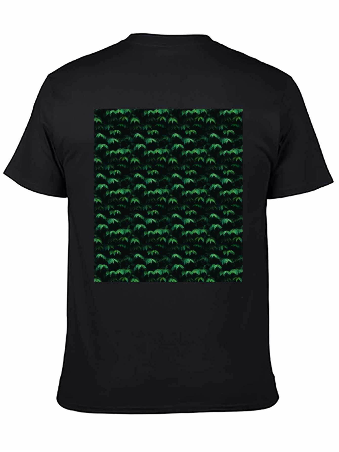 Green Leaf Pattern Black T-Shirt | Nature Inspired Style