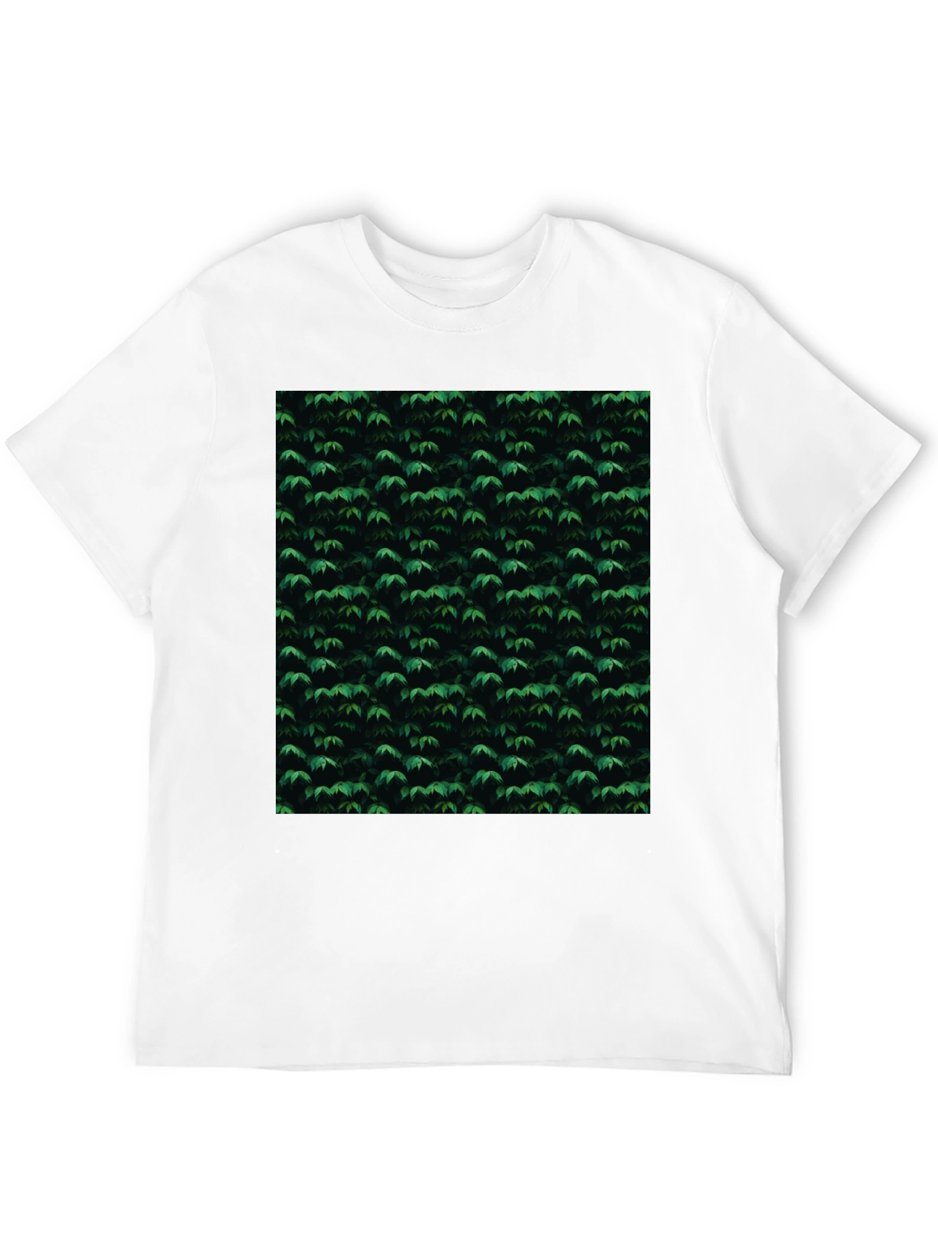 Green Leaf Pattern Black T-Shirt | Nature Inspired Style