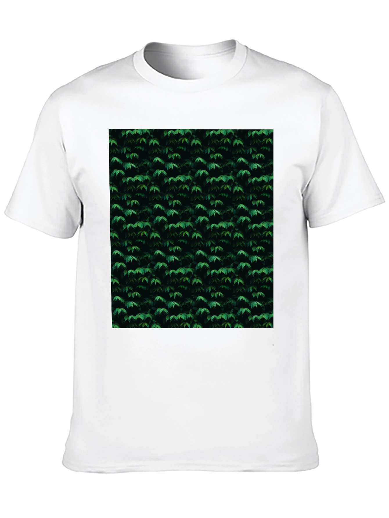 Green Leaf Pattern Black T-Shirt | Nature Inspired Style
