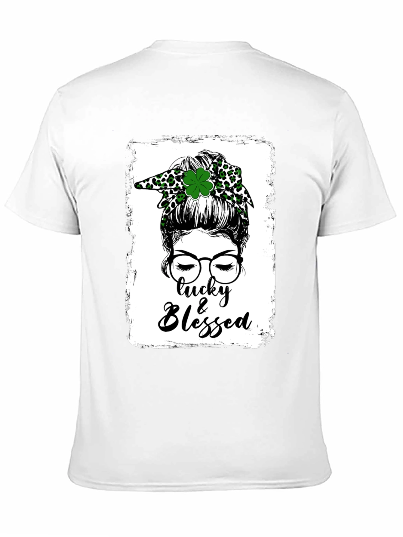 Lucky & Blessed Messy Bun St. Patricks Day T-Shirt