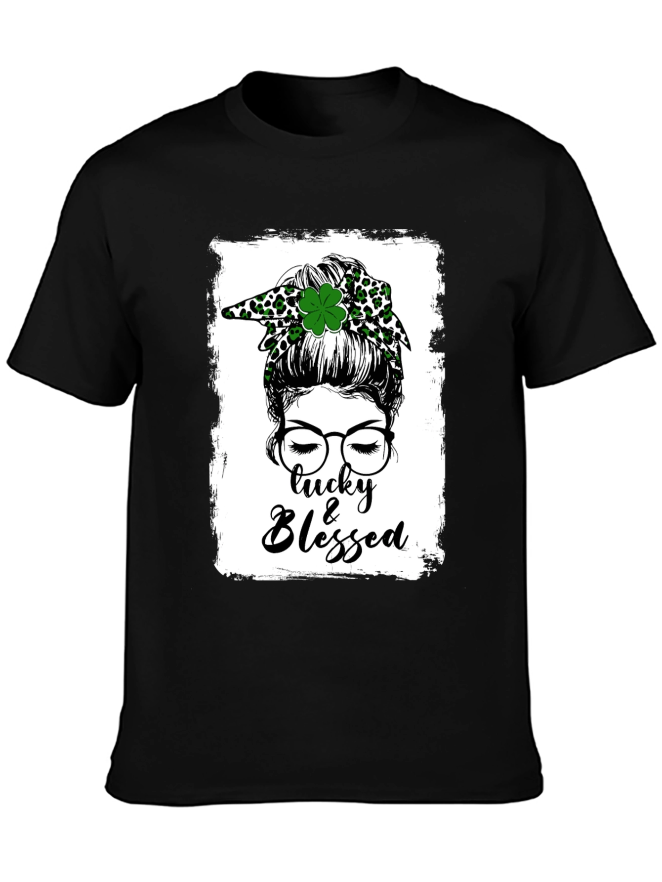 Lucky & Blessed Messy Bun St. Patricks Day T-Shirt