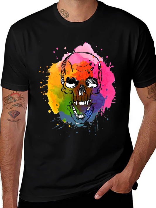 Watercolor Skull Graphic Tee - Bold & Unique