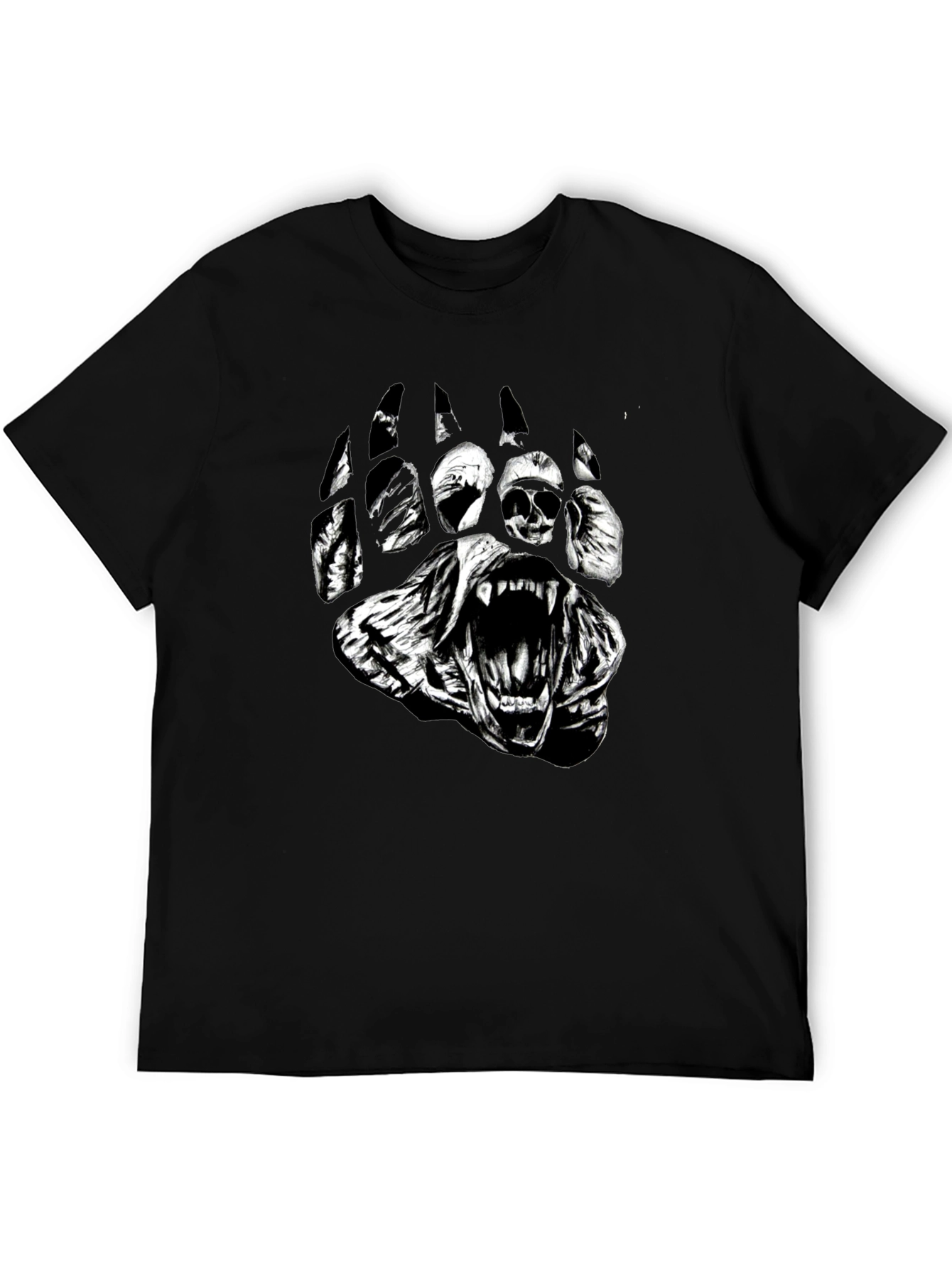 Mens Black Bear Paw Graphic Print T-Shirt