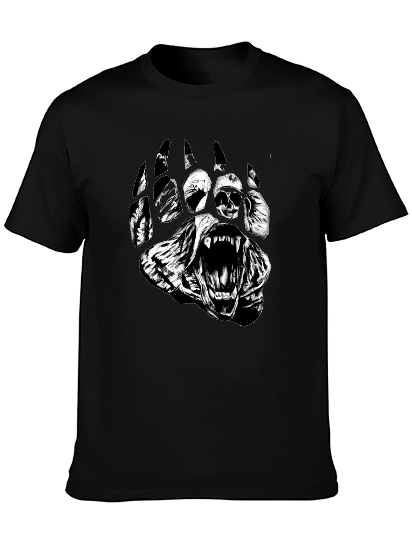 Mens Black Bear Paw Graphic Print T-Shirt