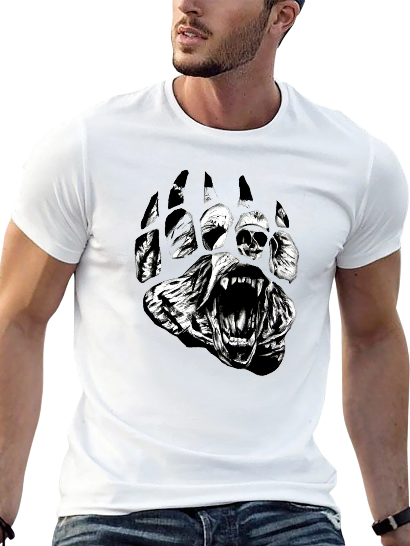 Mens Black Bear Paw Graphic Print T-Shirt